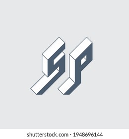 S and P - Monogram or logotype. Isometric 3d font for design. Three-dimension letters. SP - 2-letter code.