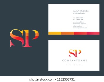 S and P multicolor letter joint logo design with business card template