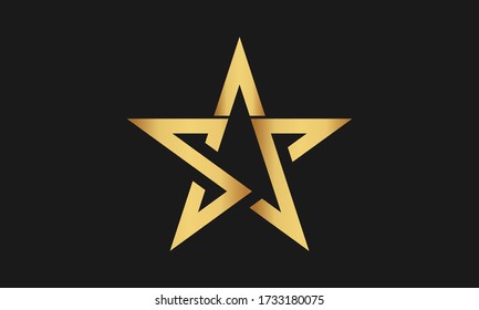 S , P , SP , PS Letter with Star Logo Template vector icon illustration design. Modern Star logo in elegant style with Black Background