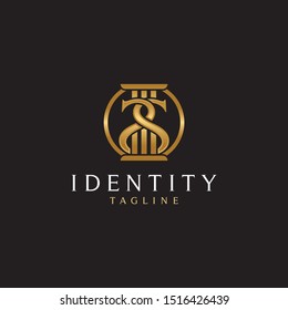 S Pillar icon logo design vector for law company, Pillar shaped template design illustration.