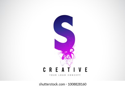 S Purple Letter Logo Design with Creative Liquid Effect Flowing Vector Illustration.