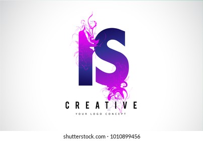 IS I S Purple Letter Logo Design with Creative Liquid Effect Flowing Vector Illustration.