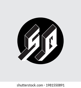 S and Q - Monogram or logotype. Isometric 3d font for design. Vector. Three-dimension letters on a round substrate. SQ - 2-letter code.