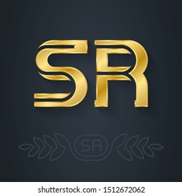 S and R initial golden logo. SR - Metallic 3d icon or logotype template. RS - Vector design element with lineart option.