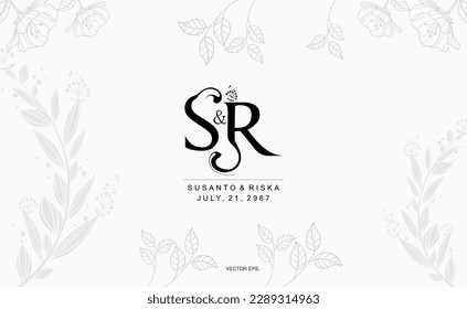 S R SR Beauty vector initial logo, wedding monogram collection, Modern Minimalistic and Floral templates for Invitation cards, Save the Date, Logo identity for restaurant, boutique, cafe in vector