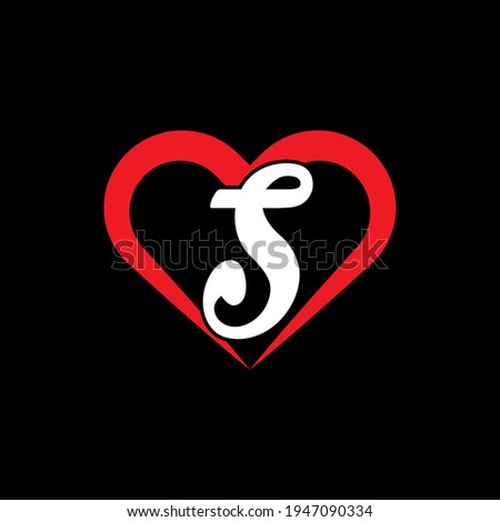 S with Red love shape. Love letter S logo vector design for valentines day sale background with heart icon. S letter with heart vector on black background. S love letter logo design