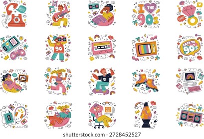 Ilustração De Vetor De Ilustrações S E De Cultura Retrô. Modelo de design de símbolo de ilustração para elemento de interface do usuário móvel da Web.