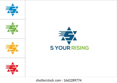s rising monogram.Stylized lettering logo in abstract, modern, architectural, corporate style.Typographic icon with letter s isolated on light background.Uppercase initials sign