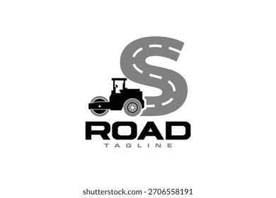 Logotipo de construção de estrada S com rolo de estrada