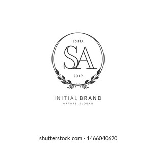S A SA Beauty vector initial logo, handwriting logo of initial signature, wedding, fashion, jewerly, boutique, floral and botanical with creative template for any company or business.