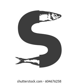 S of sardine Letter logo, icon vector element. Sardina pilchardus