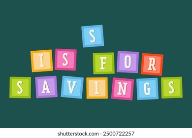 S is for savings. September back to school sale background, banner. Alphabet letter block on blackboard. Colorful vector illustration, template for posts, covers, social media, marketing, advertising,