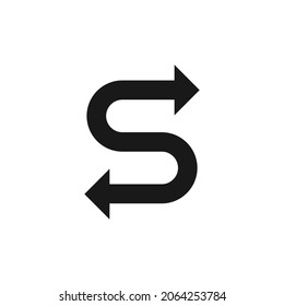 S Shape Arrow. Letter S With Arrowheads. Letter S Logo Vector. Directions Arrow Glyph Icon