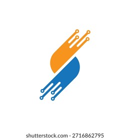 S shaped logo with orange and blue circuit
