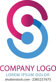 S shaped logo with pink and sky blue 