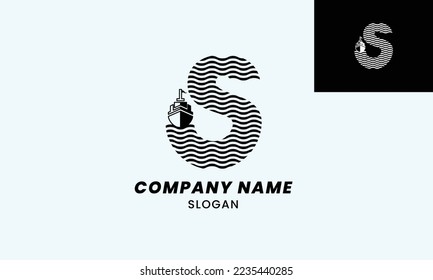 The S Ship logo is a logo design that combines elements of the letter S with illustrations of the sea surface with engraving techniques and the icon of a ship, for shipping, transportation, etc.
