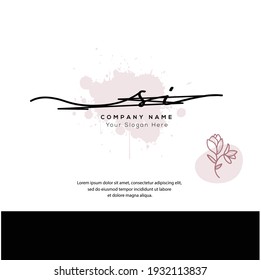 S I SI Erstmalige Handschrift und Logo der Unterschrift. Schönheit, Vektoranfängliches Logo .Mode, Boutique, Blumen und botanisch