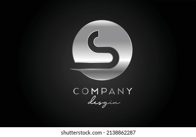 S silver grey alphabet letter logo icon with circle design. Metal creative template for business