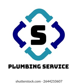 S einfaches Klempnerlogo mit Rohr dekorativ. Klempner Logo moderner Minimalismus mit verschiedenen blauen Farben einzeln auf weißem Hintergrund