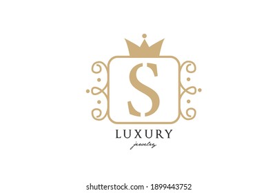 S simple yellow monogram alphabet letter logo. Creative icon design with king crown for luxury company and business 