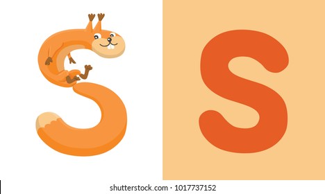 S is for Squirrel. Letter S. Squirrel., cute funny illustration Animal alphabet