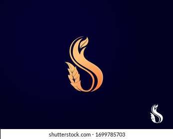 S- oder SS-Vektorlogo-Design mit elegantem floralem Leaf-Design und Kupfer-Farbe für E-Commerce, IT, Unternehmen, Supermarkt, Produkte, Bildung, Lebensmittel, Agentur, Kreative, Medical, Hotel, Unterhaltung, Medien