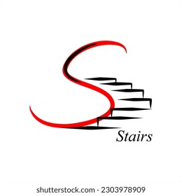 S - Stairs. ABC with objects. Series of letters A-Z. Images of objects. Minimalism. Beautiful letters. Line drawing. logo design initial S combine with object.
