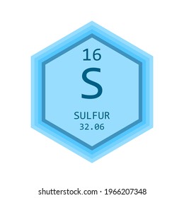 S Sulfur Chemical Element Periodic Table. Hexagon gradient vector illustration, simple clean style Icon with molar mass and atomic number for Lab, science or chemistry education.