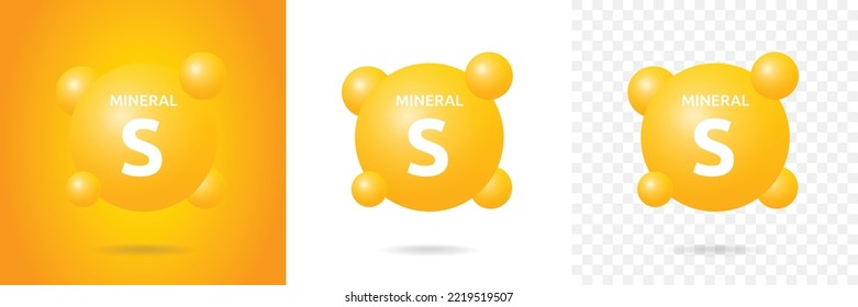 S - Sulfur Mineral Icon In 3d Design. Healthy Food Supplement Symbol. Vector Illustration.