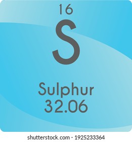 S Sulfur Non reactive metal Chemical Element vector illustration diagram, with atomic number and mass. Simple gradient flat design For education, lab, science class.
