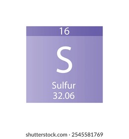 S Enxofre Elemento Químico Não Reativo Quadro Periódico Simples ilustração de vetor quadrado plano, simples ícone de estilo limpo com massa molar e número atômico para Lab, ciência ou classe de química.