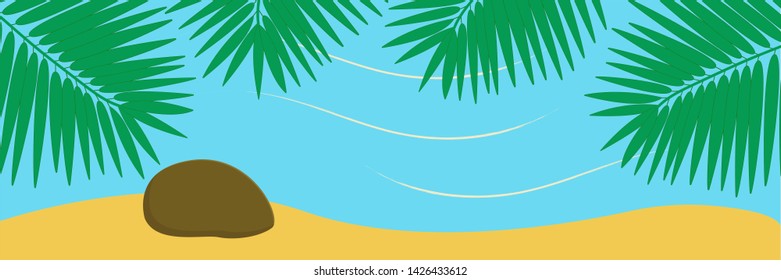 It s summer time background with palm trees and beach elements. Illustration of It s summer time background with palm trees and beach elements. Summer beach. Tropical panoramic Landscape.