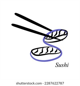 S - Sushi. ABC with food. A series of letters A-Z. Images of food. Minimalism. Beautiful letters. Line drawing. logo design initial S combine with food. Restaurant, menu.