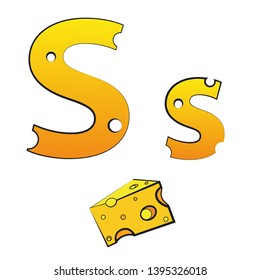 S, swiss vector Alphabet made of Cheese, Vector Icons isolated on white