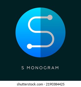 S symbol. Blue circle as folded paper and letter with dots.  App icon. Social media icon.