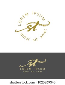 S T. Handdrawn Brush Monogram Calligraphy Logo Design