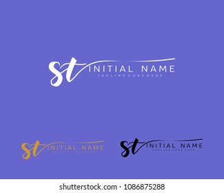 S T Initial handwriting logo vector. Hand lettering for designs.