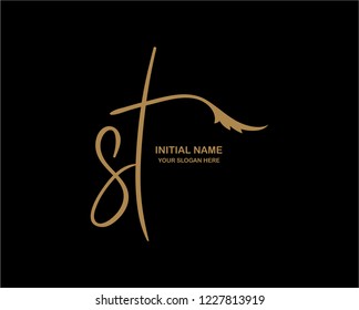 S T Initial Handwriting Logo Template