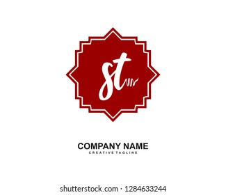 S T Initial Handwriting Logo Template Vector
