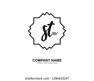 S T Initial Handwriting Logo Template Vector