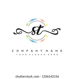 S T Initial handwriting logo vector