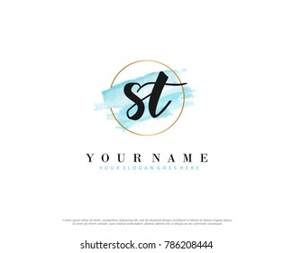 S T Initial water color logo template vector