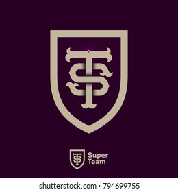 S and T initials. S letter and T letter in the shield. S and T icons. Super team logo. Sport team emblem.