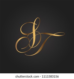 S and T Letter Logo. Gold Letter Design Vector with Golden Luxury Colors and Monogram Design.