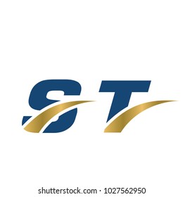 s and t logo, s and t initial overlapping swoosh letter logo blue and gold