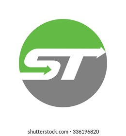 S And T Logotype. Logo S And C With Arrow Symbol.