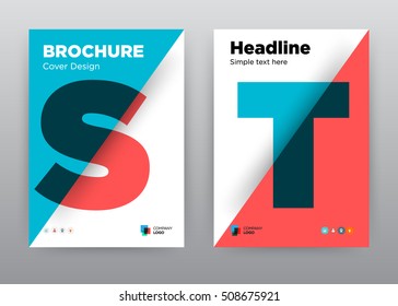 S, T, Red blue big diagonal geometric shapes cover graphic print letter layout in A4 size brochure flyer template design, roll up annual report stock vector Leaflet EPS 10, catalog booklet, typography