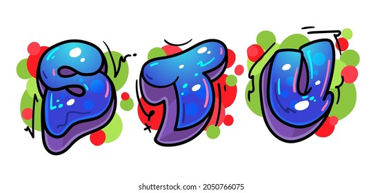 S, T, U Cartoon letters font 