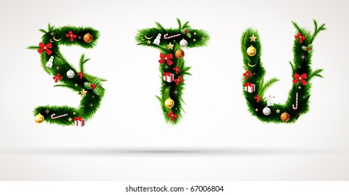 S T U, Vector Christmas Tree Font