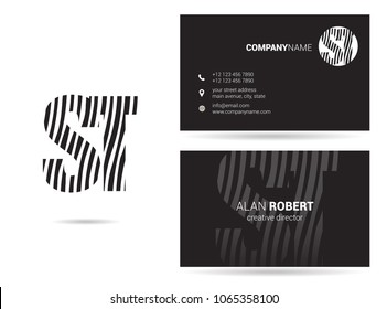 S & T waves line joint logo design with business card template